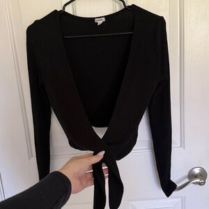 Garage Black Knit Front Tie Top